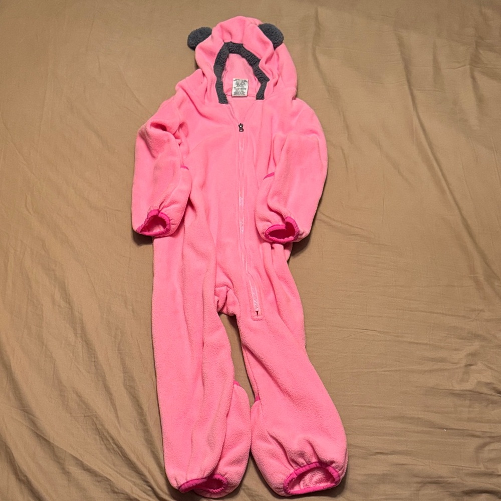Cuddle Club Pink Fleece Onesie with Bear Ears - Size 4T